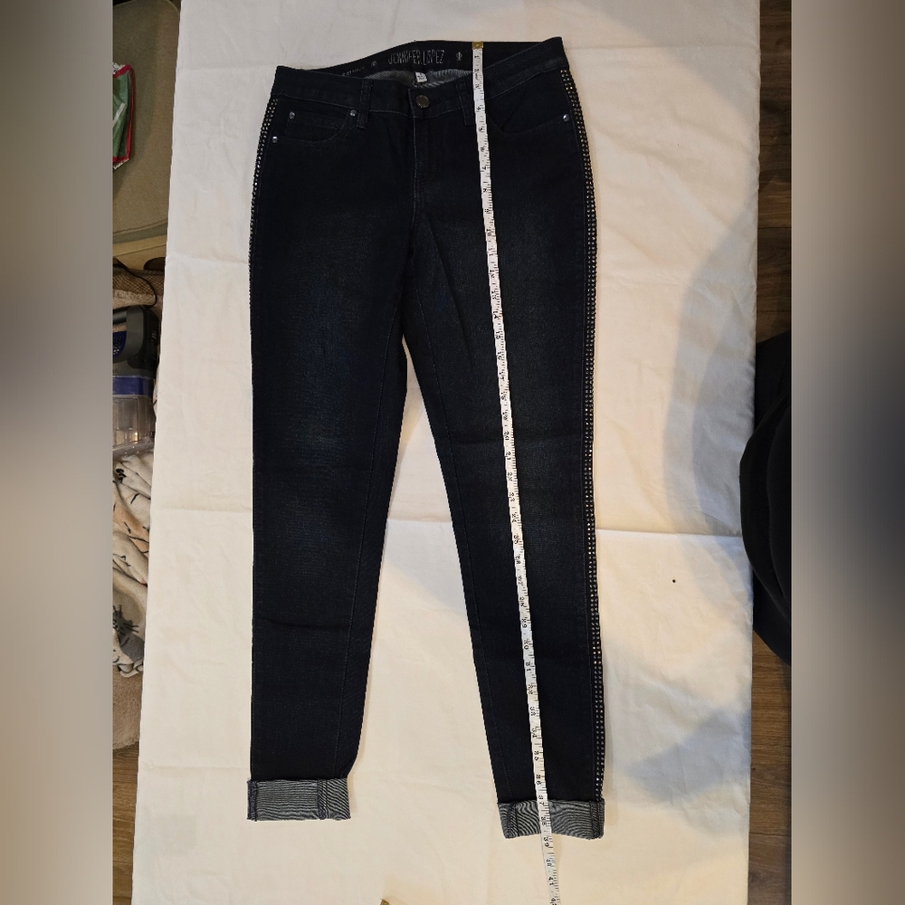 Jennifer Lopez Black Skinny Jeans with Studded Side Trim